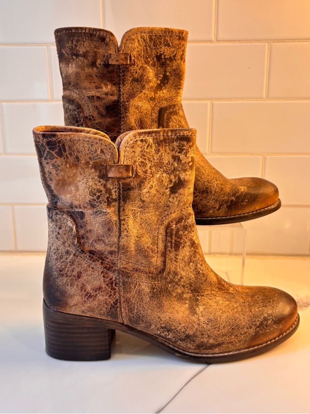 Diba True West Haven Ankle Boots, Brown Distressed, Size 8.5
